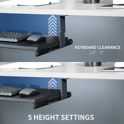 VIVO Large Height Adjustable Under Desk Keyboard Tray, 27 x 11 inch Slide-Out Platform Computer Drawer for Typing, Black, MOUNT-KB27HB