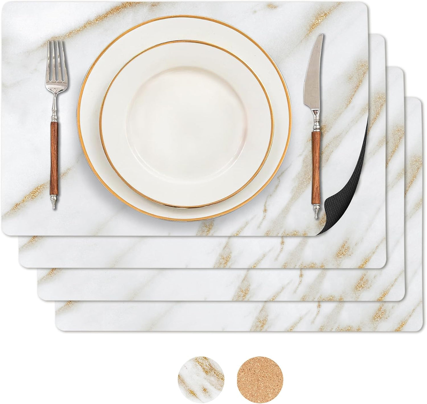 RIMONA'S Heat Resistant Cork Placemats Set of 4 - Natural Fine Cork, Waterproof, Heat Proof Table Protector, Non-Slip, Ideal for Gifting, Mother-in-Law Gift, All-Natural Hard Placemats