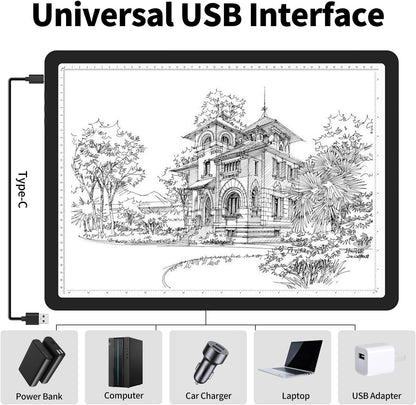 TSOCOS 11000Lux A4 Diamond Art Light Board with Carry Bag, High-Brightness Light Pad with Side Physical Buttons & 6 Levels of Brightness, 3 Colors Light Box for Tracing, Diamond Painting