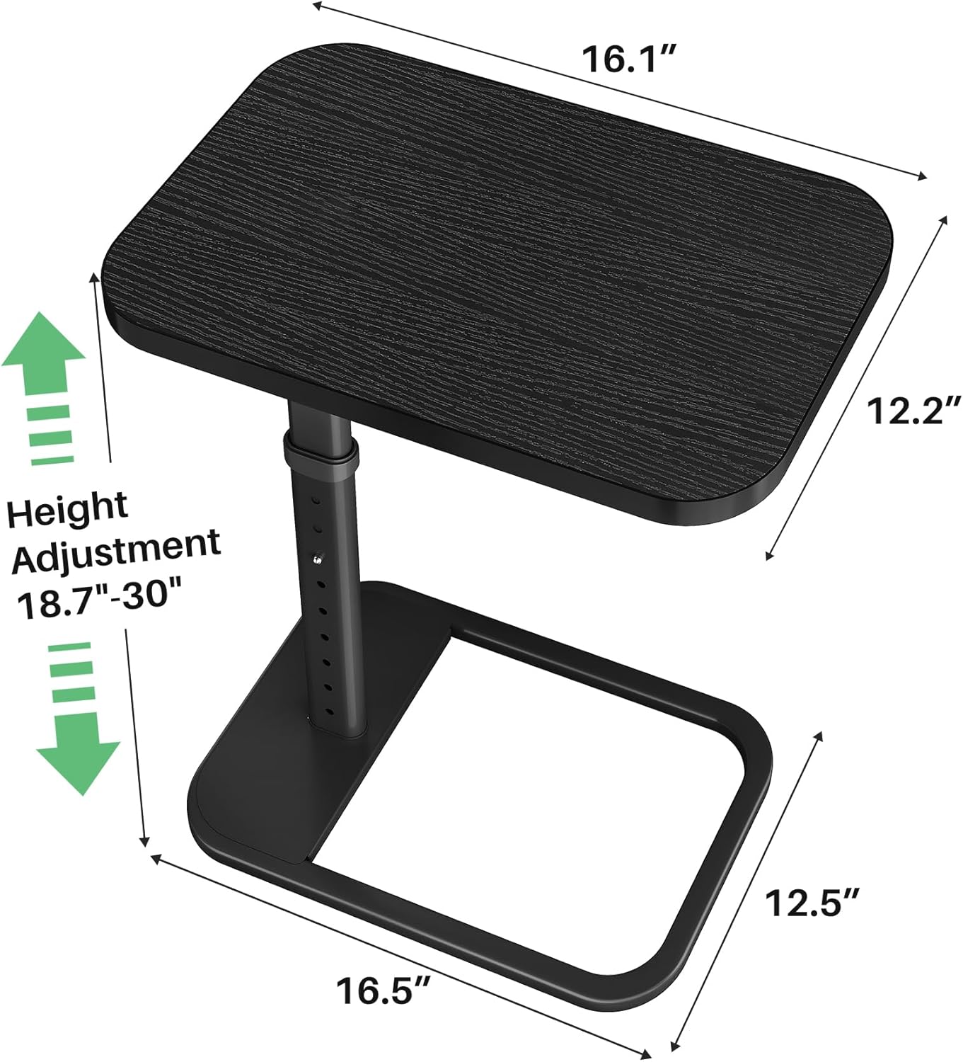 Kitstorack TV Tray Table, Adjustable Height & Flip-Top & Rounded Metal Corners, Snack Table for Couch, Sofa, Bed, Chair, Living Room, C Shaped End Side Table for Eating, Dinner or Laptop, Small Spaces