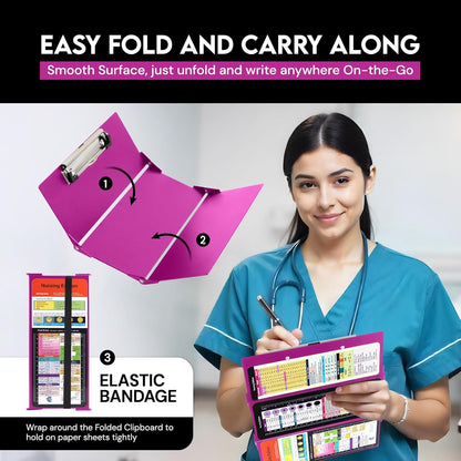 Nursing Clipboard Foldable with Medical Edition Cheat Sheets, 3 Layers Aluminum Foldable Clipboard for Nursing, Notepad for Students, Nursing School Essentials (Black)