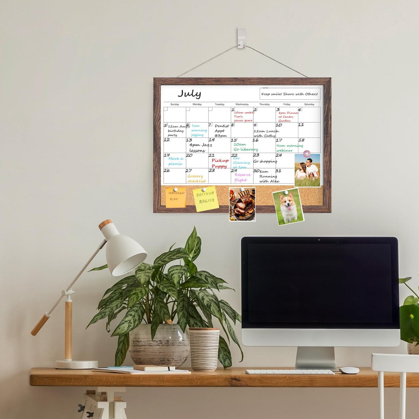 Calendar Whiteboard for Wall, TANKEE 17x13 Inches Whiteboard Calendar Cork Board Combo, Small Magnetic White Board with Wood Framed, Hanging Dry Erase Board for Kitchen Home Office School Planner