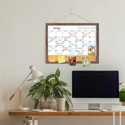 Calendar Whiteboard for Wall, TANKEE 17x13 Inches Whiteboard Calendar Cork Board Combo, Small Magnetic White Board with Wood Framed, Hanging Dry Erase Board for Kitchen Home Office School Planner