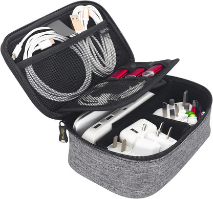 sisma Travel Electronics Organizer Small Carrying Case for Cables Phone Chargers USB Plugs Power Cords Earbuds Adapter Tech Accessories Pouch -Grey