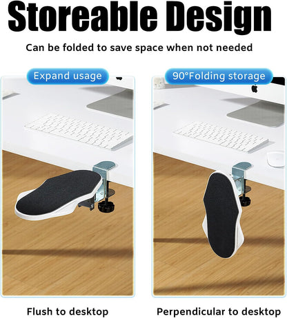 Computer Arm Rest for Desk, 180° Adjustable Rotating Desk Extender Tray, 90° Foldable Elbow Arm Support, Ergonomic Desk Arm Wrist Rest Shelf for Home and Office