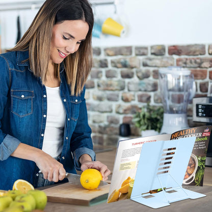 Honagu Book Stand Metal Desk Book Holder, Book Holders for Reading Hands Free, Adjustable Cookbook Documents Holder, Portable Bookstand for Music Books, Textbook, Recipe, Tablet, Ipad (Black)
