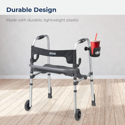 Drive Medical Universal Clamp-On Cup Holder For Walker, Rollator, & Wheelchair, 3.5 x 4 Inch, Black