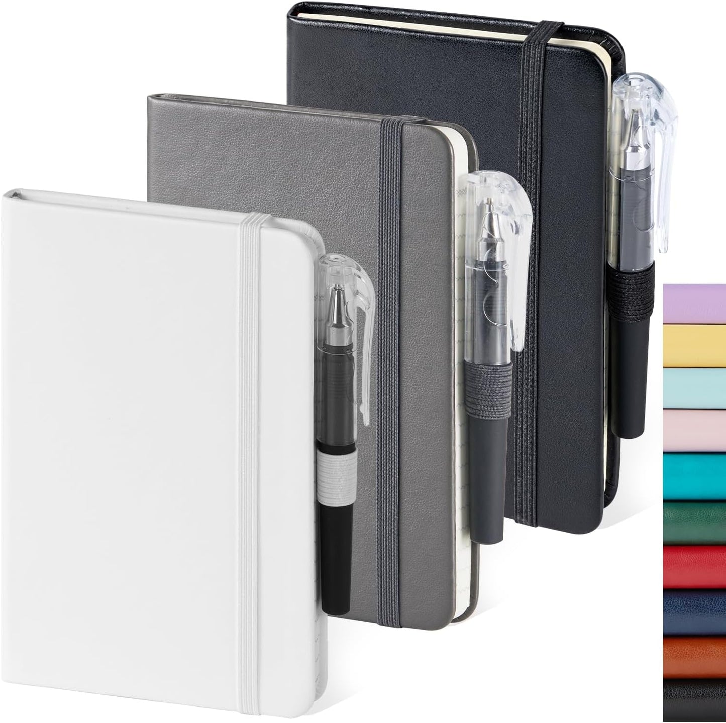 NIRMIRO 3 Pack Pocket Notebook Journals, Small Notepad Notebooks for Note Taking, A6 Mini Note pads with Pen Holder, 408 Lined Pages, 3.7" x 5.7", Black, Brown, Blue