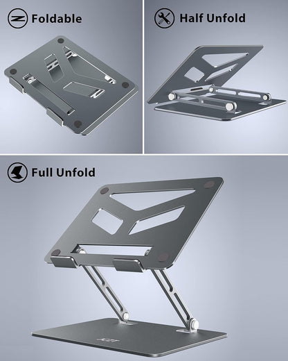 JCZT Adjustable Laptop Stand for Desk, Metal Foldable Laptop Riser, Portable Laptop Holder Mount, Ventilated Cooling Computer Notebook Stand for MacBook Air Pro, All 10-16'' Notebooks Laptops, Pink