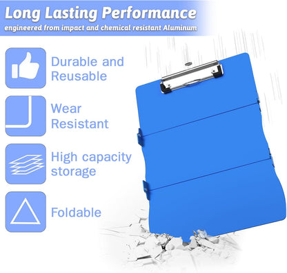 Clipboard Foldable Without Edition Cheat Sheets Aluminum 3 Layers Foldable Clipboards Pocket Size Profile Clip Clipboards Notepad for Students, Nurses,Contractor Trucker Driver