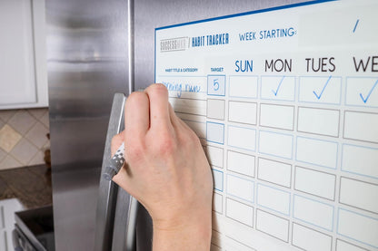 Habit Tracker Whiteboard for Refrigerator, Dry Erase Markers, Magnetic Attachment, Track Daily Habits and Weekly Progress Toward Goals.