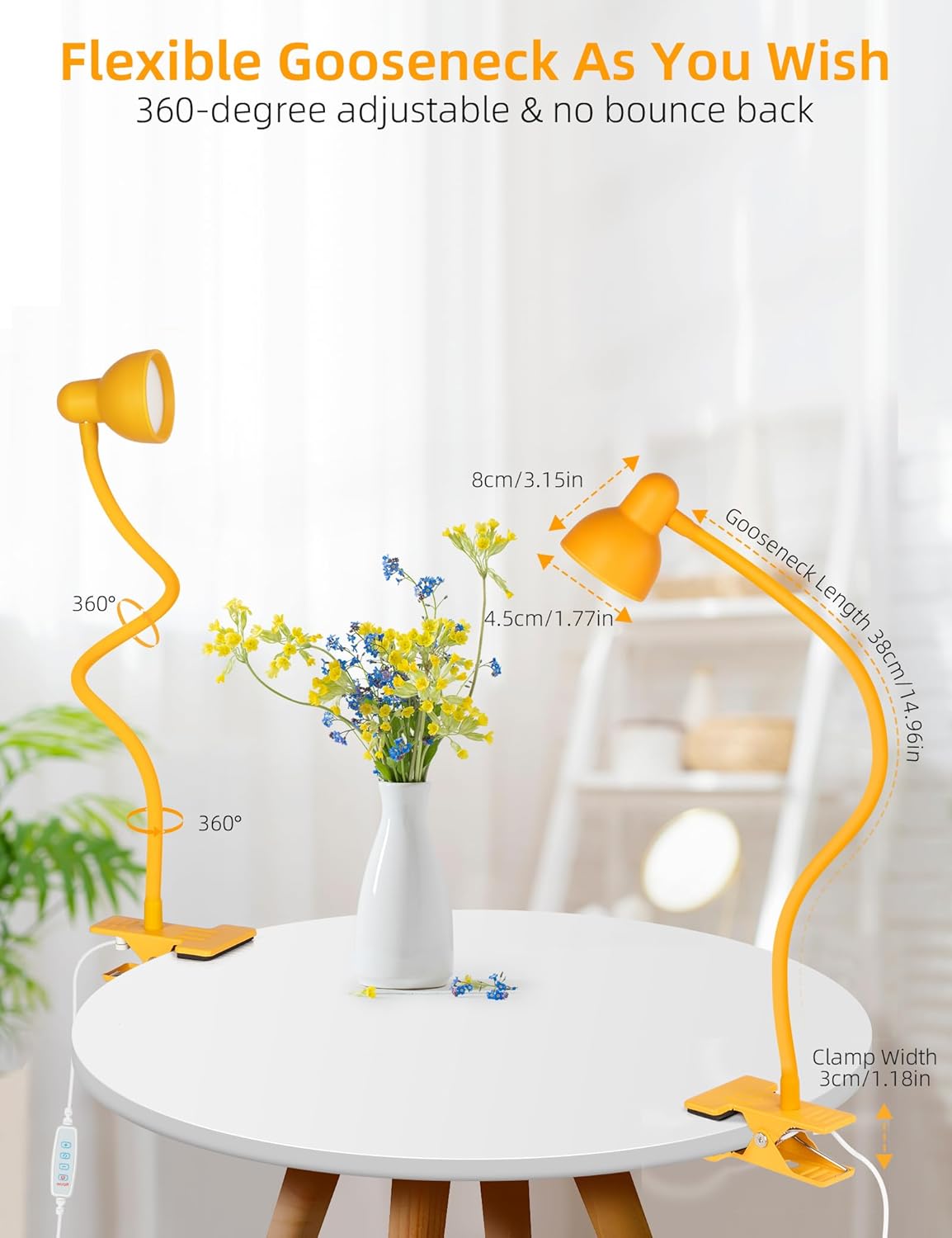 LiFMIRA Clip-on Reading Light - 3 Color Modes, 10 Dimmable Brightness, Eye Care Clamp Desk Lamp with Flexible Gooseneck for Reading in Bed, Desk, Headboard, Computer