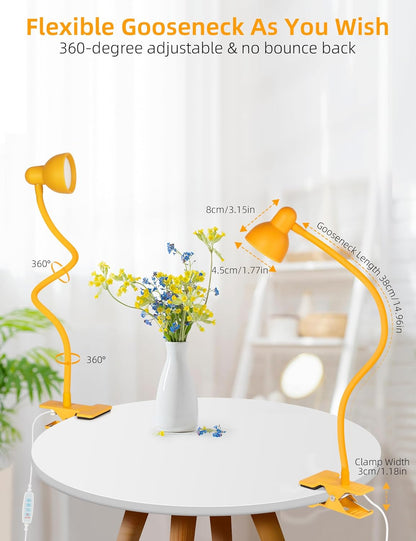LiFMIRA Clip-on Reading Light - 3 Color Modes, 10 Dimmable Brightness, Eye Care Clamp Desk Lamp with Flexible Gooseneck for Reading in Bed, Desk, Headboard, Computer
