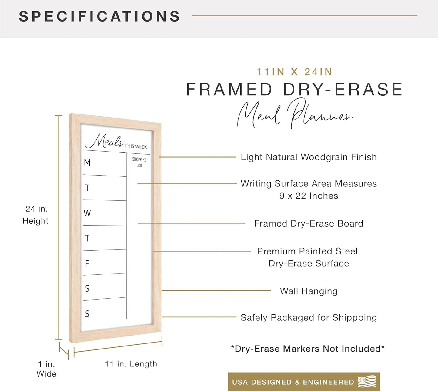 MCS Dry Erase Weekly Planner 11x24 Walnut Framed Calander Whiteboard for Wall, Plan Your Week with Family Weekly Planner for Dinners, Sports, Events & More