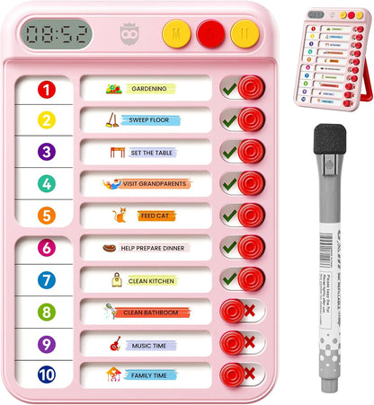 Chore Chart for Kids, Checklist Planning Board with Sliders, 19 Personalizable Sheets and Magnetic Marker, ADHD Tools for Kids to Do List Routine Chart Visual Schedule Board with Stand