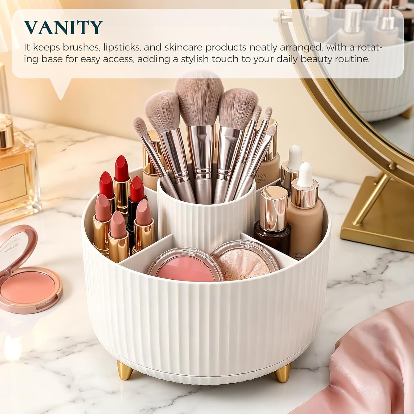 KONVINIT Pencil Pen Holder for Desk, 5 Slots 360 - Degree Rotating Desktop Organizer, Cute Desk Organizers and Accessories for School, Home, Office and Art Supply, Black