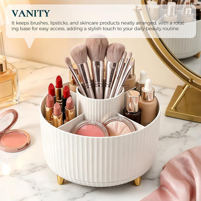 KONVINIT Pencil Pen Holder for Desk, 5 Slots 360 - Degree Rotating Desktop Organizer, Cute Desk Organizers and Accessories for School, Home, Office and Art Supply, Black