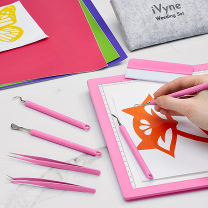 iVyne Complete Set Rechargeable A4 Light Pad, Weeding Tools for Vinyl, Scrap Collector for Cricut and Silhouette Machines for Every Tracing, Drawing Projects (Green)