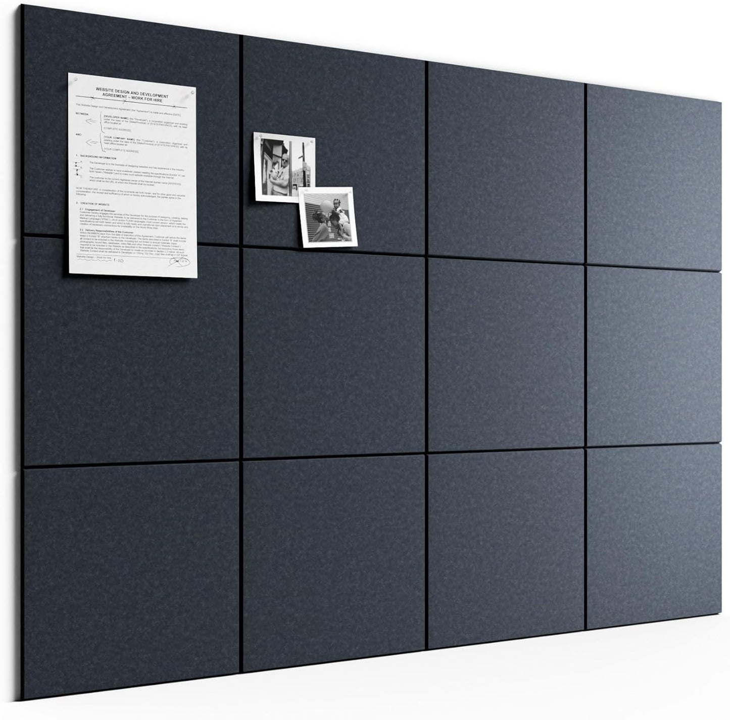 Bumusty Large Cork Board Alternative-48 x 36" Felt Bulletin Board Tiles, with 30 Pushpins, 70 Adhesive Tabs, Bold-Stripe 12-Pack, Cork Boards for Office Push Pin Board Felt Board-Carbon Blue