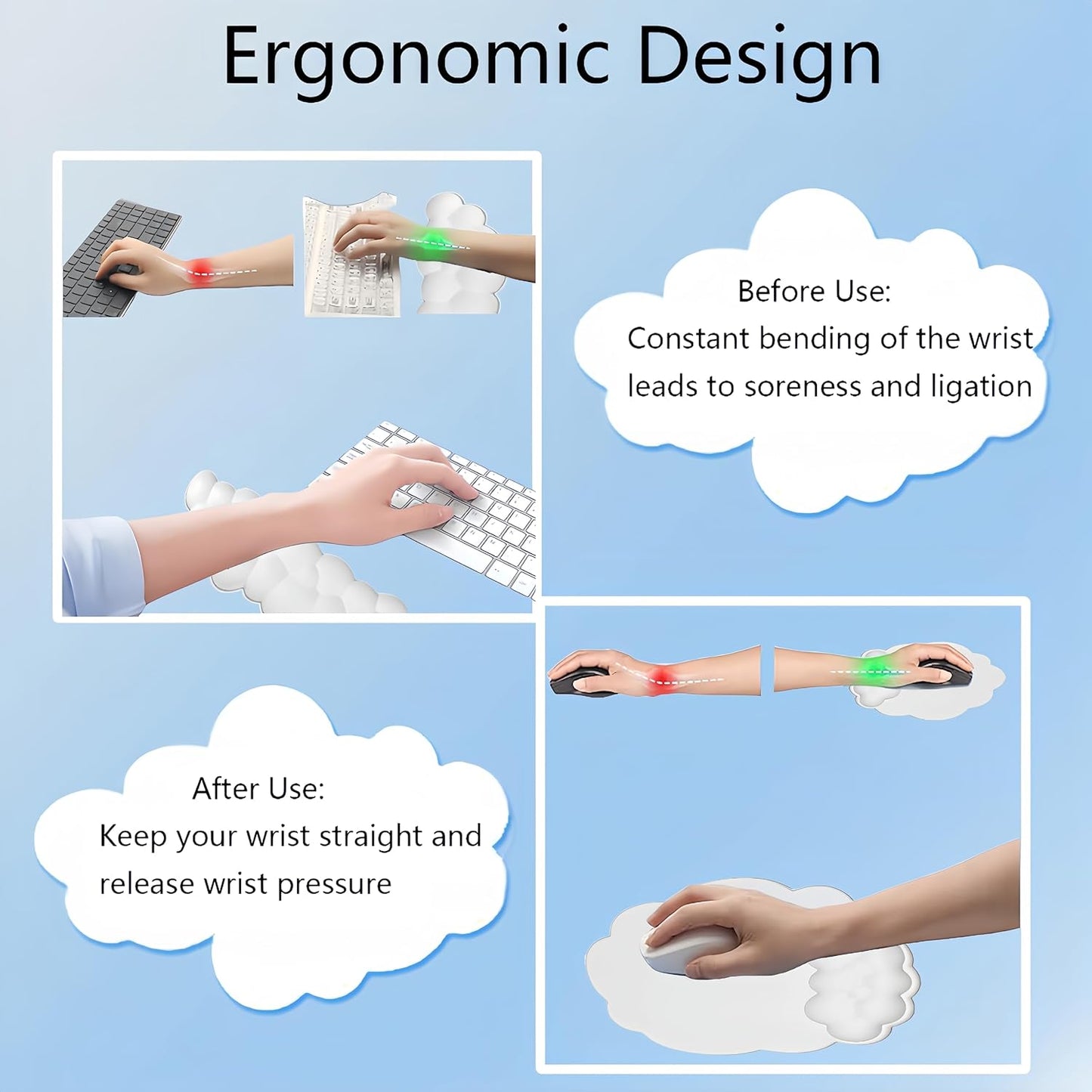 Cloud Keyboard Wrist Rest Dark Green Mouse Pad with Wrist Rest Ergonomic Wrist Pad Memory Foam Non-Slip Wrist Support for Computer Laptop Gaming Home Office Relief Typing Pain Green