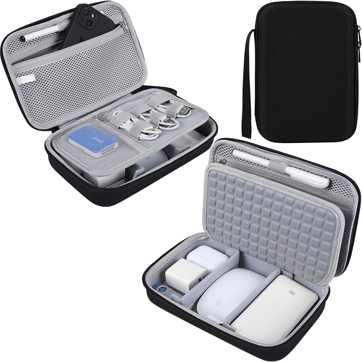 Hard Travel Electronic Organizer Case for MacBook Power Adapter Chargers Cables Power Bank Apple Magic Mouse Apple Pencil USB Flash Disk SD Card Hard Drive Waterproof Shockproof Carrying Bag, Black