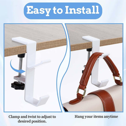 2Pcs Clamp-On Under Desk Headphone Holder Backpack Hook Students' Desk Hook with Adjustable Arm Clamp Women's Bag Handbag and Purse Holder - Suitable for Plate Between 1-5cm / 0.4-1.96” - Black