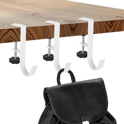 4Pcs Purse Hook for Table, Handbag Hanger for Desk Clamp-On Under Desk Backpack Hanger Adjustable White Bag Hook for Tables Heavy Duty Organize Desktop