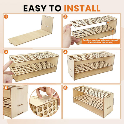 Wooden Paint Brush Holder 105 Holes Paintbrush Holder Organizer Paint Brush Stand Rack with Silicone Rings for Pens Pencils Artist