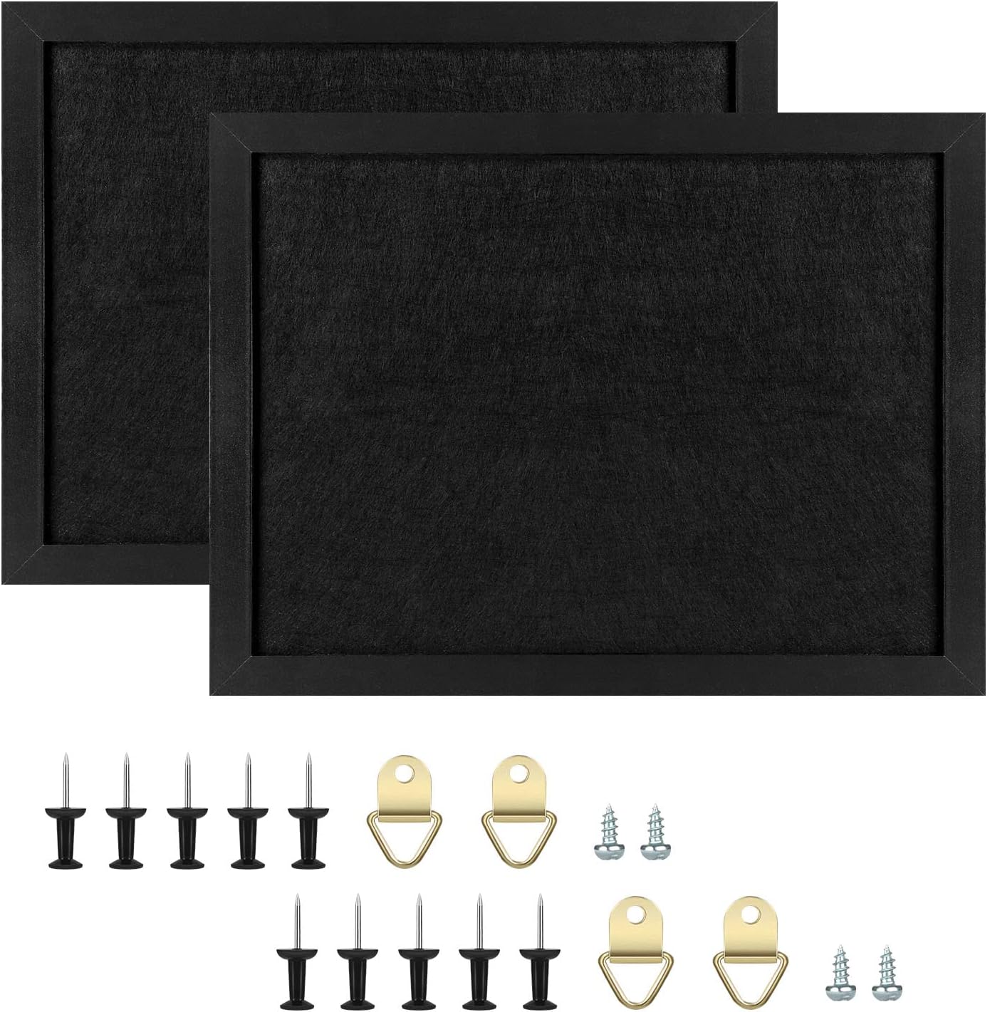TORASO Cork Board Bulletin Board with Felt,Wood Framed Display Bulletin Board for Walls with Pins, Eye Bolts, gaskets, Screws, Pin Board for Office, School and Home(Black,1pc)