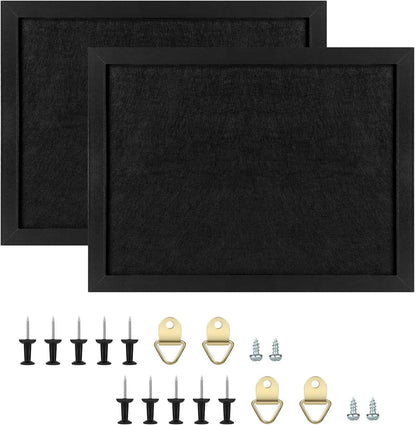 TORASO Cork Board Bulletin Board with Felt,Wood Framed Display Bulletin Board for Walls with Pins, Eye Bolts, gaskets, Screws, Pin Board for Office, School and Home(Black,1pc)