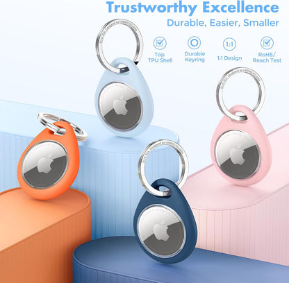 UNBREAKcable AirTag Holder for Apple - 4 Pack Air Tag Case [Fit Tightly Design] [Easy to Install] [Hold Securely] Waterproof TPU Protective Cover with Metal Keychain for Kids,Pet,Luggage,Backpack,Keys