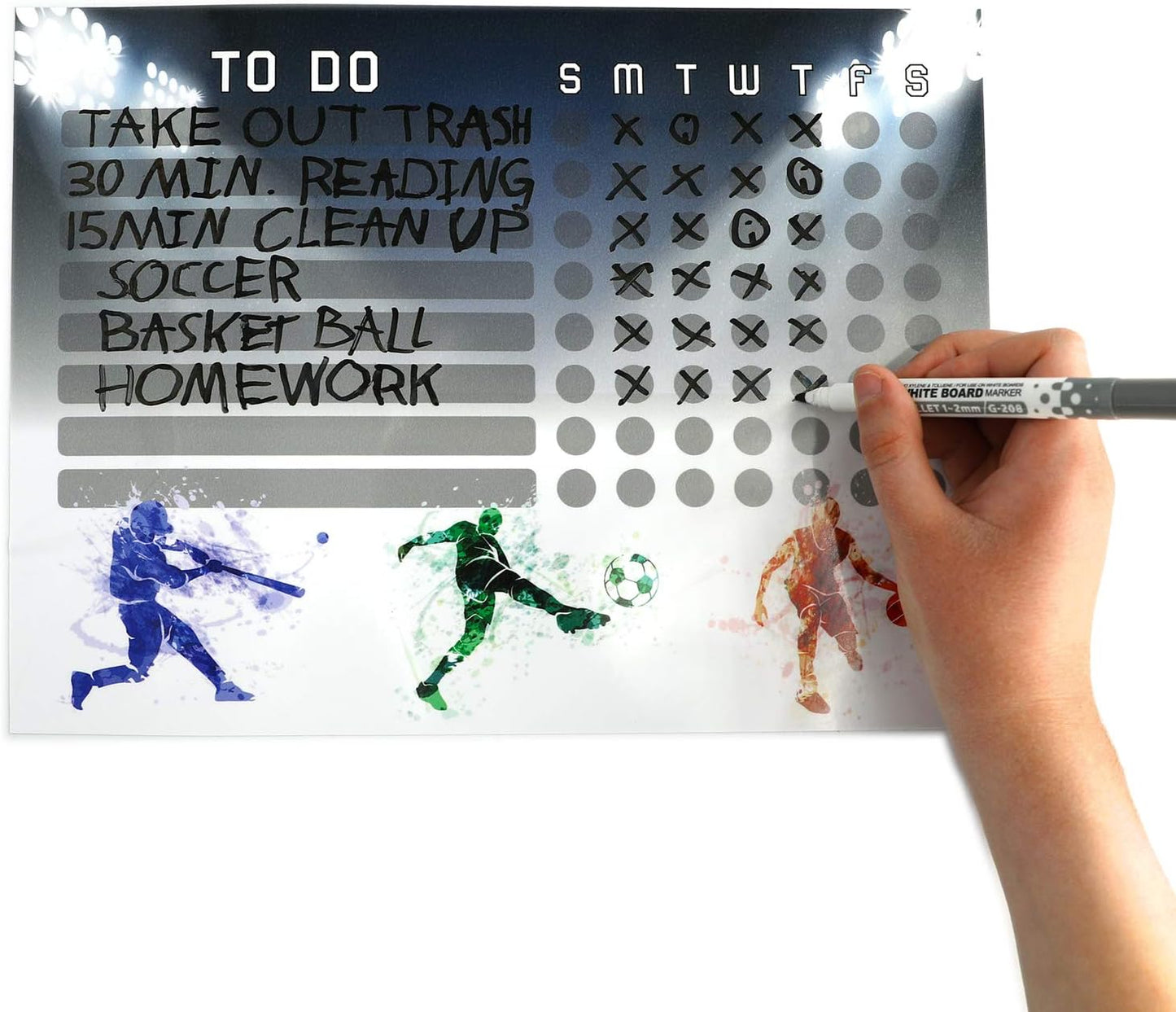 Dry Erase Whiteboard Task & Habit Tracker | Removable and Restickable Adhesive Decal | Fine-Tip Magnetic Marker Included | 9” x 12”