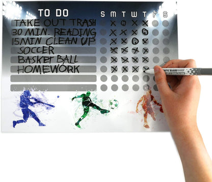 Dry Erase Whiteboard Task & Habit Tracker | Removable and Restickable Adhesive Decal | Fine-Tip Magnetic Marker Included | 9” x 12”