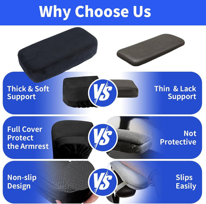 YOUFi Office Chair Arm Pads Extra Soft Velvet Arm Rest Covers for Elbows & Forearms Pressure Relief, Set of 2 Armrest Covers for Desk Chair, Gaming Chair (Black)