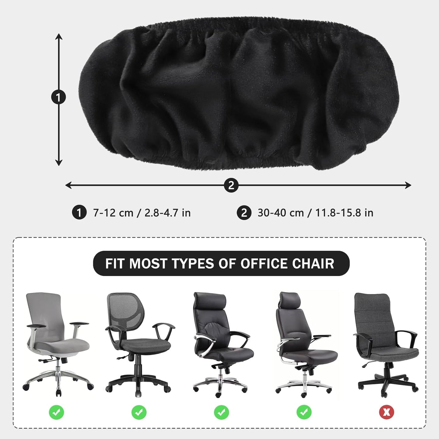 FORCHEER Office Chair Armrest Covers 12-15 Inch Velvet Elastic Black Arm Rest Covers for Desk Computer Chairs Washable