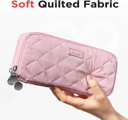 Sooez Large Pencil Case Pouch, Extra Big Pencil Bag with 8 Compartments, Pen Bag Wide Opening, Soft Quilted Pencil Pouch Organizer with Zipper, Portable Pencil Case for Teen Girls, Pink