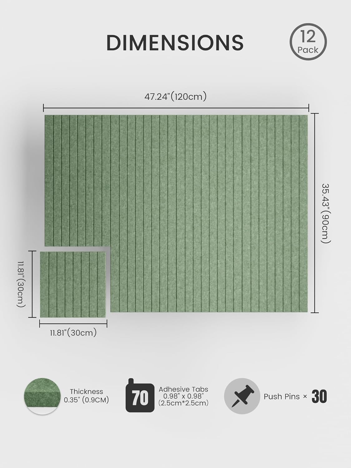 Bumusty Large Cork Board Alternative-48 x 36" Felt Bulletin Board Tiles, with 30 Pushpins, 70 Adhesive Tabs, Fine-Stripe 12-Pack, Cork Boards for Office Push Pin Board Felt Board-Oatmeal