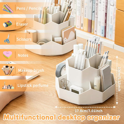 Cayxenful Pencil Pen Holder for Desk,9 Slots 360 Degree Rotating Desk Organizers,Desktop Storage Stationery Supplies Organizer, Cute Pencil Cup Pot For Office, School, Home(Black)