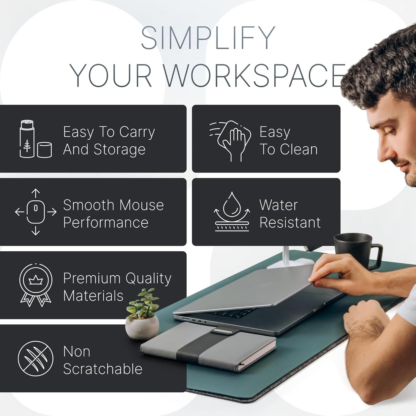 Nordik Felt and Leather Desk Mat - Willow Haze Sage - 35x17 Inch Felt and Vegan Leather Desk Blotter with Document Hideaway - Large Computer Mats for Desktop - Ideal Keyboard Mat for Office and Home