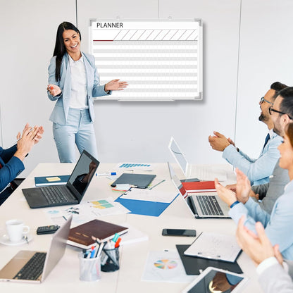Lincia Aluminum Frame Dry Erase Board with Lines, Double Sided Wall-Mounted Whiteboard for Scheduling, to Do Lists & Weekly Planning, Reusable Calendar for Home & Work(Project Planning Board,24"x18")