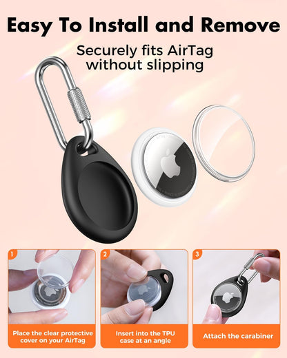 UNBREAKcable AirTag Holder for Apple - 4 Pack Air Tag Case [Professional Carabiner] [Waterproof] [Shockproof] TPU AirTag Keychain for Kids, Pets, Keys, Luggage, Backpacks