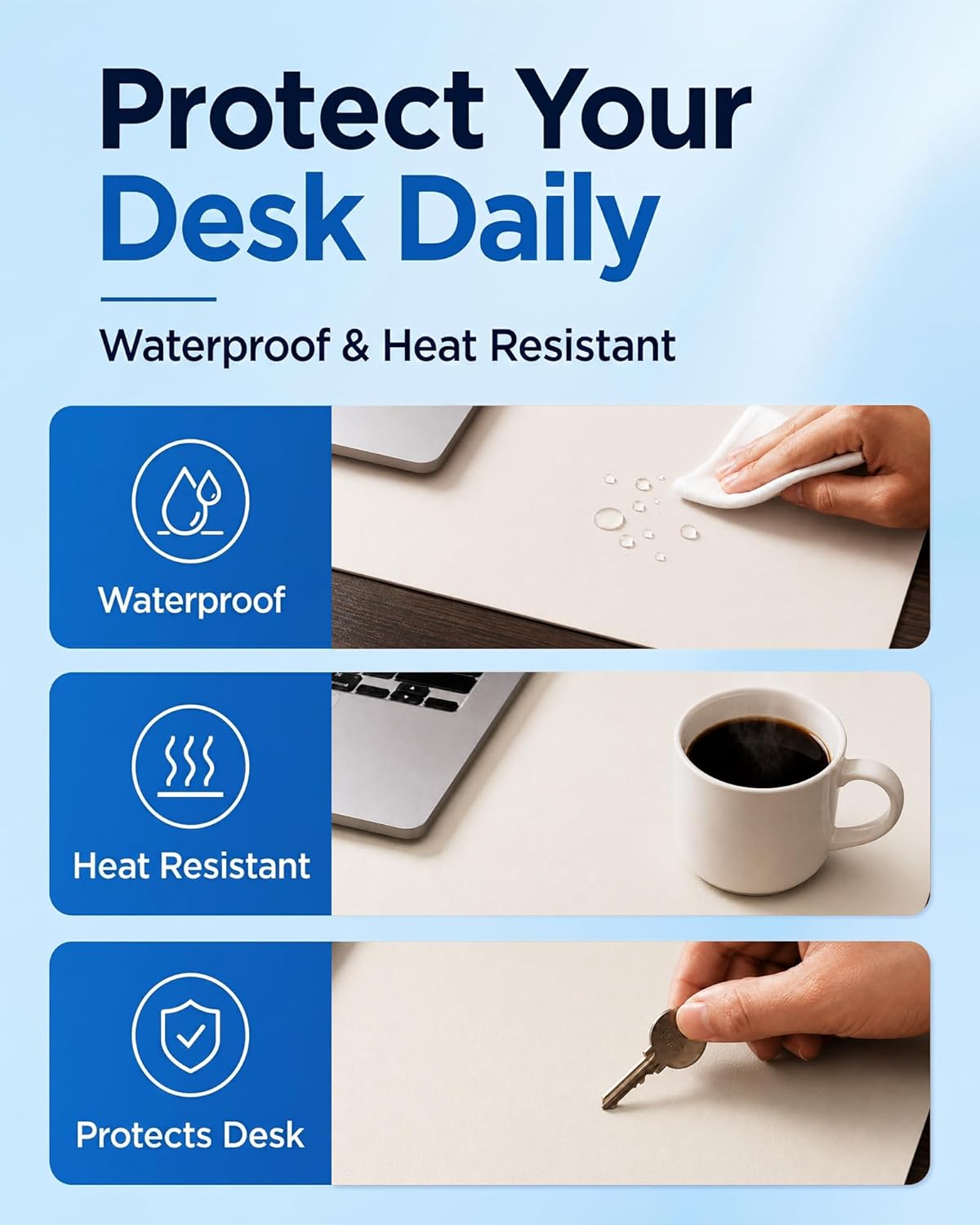 Aothia Dual-Sided Desk Pad - 25.6x13.7 inches Leather Desk Mat, Natural Cork Desk Pad Protector, Large Mouse Pad for Desk, Waterproof Desk Blotter Pad, Desk Writing Pad for Office Work/Home, Black