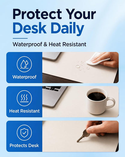 Aothia Dual-Sided Desk Pad - 25.6x13.7 inches Leather Desk Mat, Natural Cork Desk Pad Protector, Large Mouse Pad for Desk, Waterproof Desk Blotter Pad, Desk Writing Pad for Office Work/Home, Black