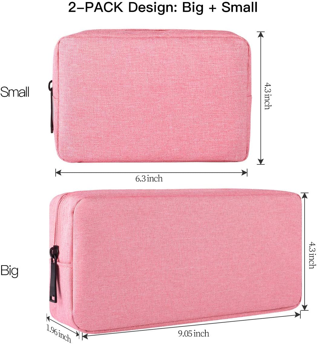 imComor Universal Electronics Accessories Case, 2-Pack Portable Soft Carrying Case Bag Wire Cable Organizer for Hard Drive, Power Adapter, Laptop Mouse, Cosmetics Kit, Small+Big-Black