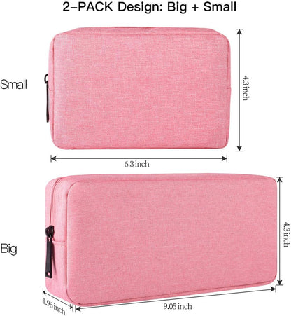 imComor Universal Electronics Accessories Case, 2-Pack Portable Soft Carrying Case Bag Wire Cable Organizer for Hard Drive, Power Adapter, Laptop Mouse, Cosmetics Kit, Small+Big-Black