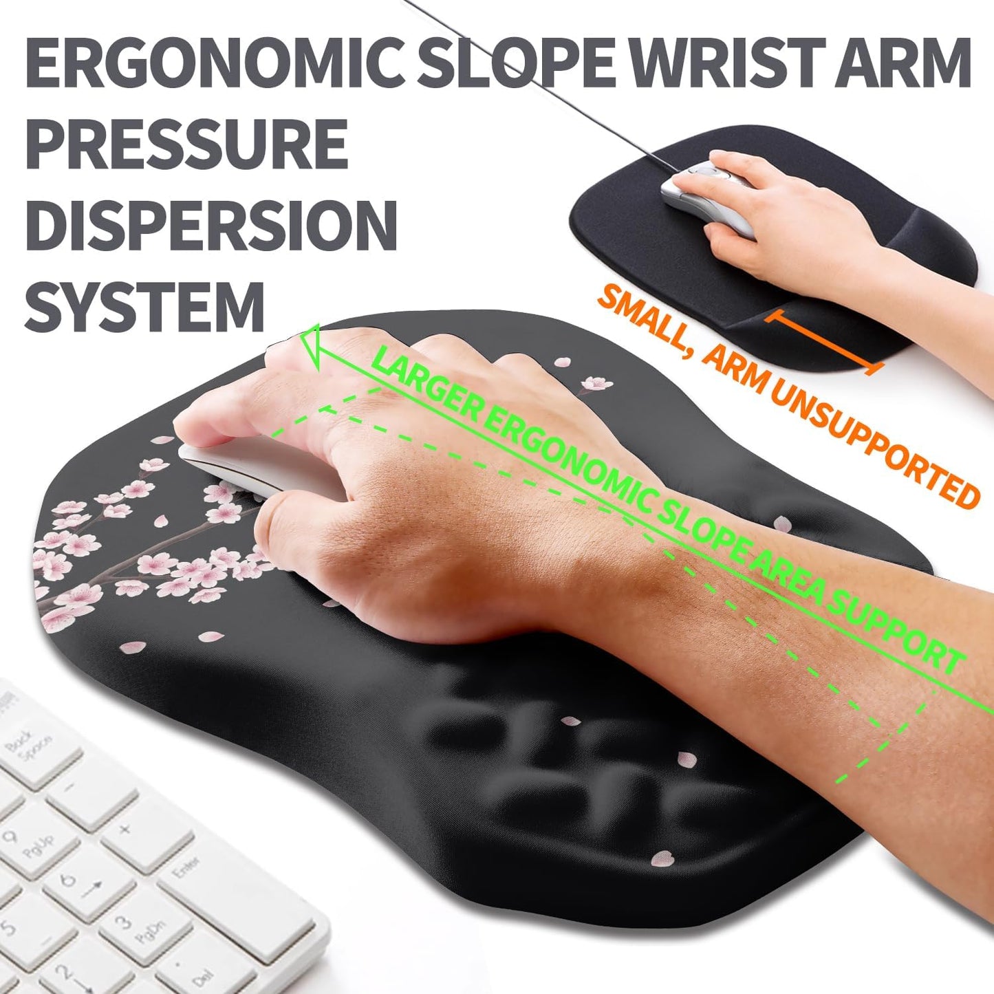 Ergonomic Slope Mouse Pad Wrist Support, Wrist Rest Mousepad for Carpal Tunnel Pain Relief with Massage Bulge and Slow Rebound Memory Foam (12x8 inch, Black)