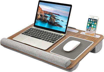 HUANUO Lap Desk - Fits up to 17 inches Laptop Desk, Built in Mouse Pad & Wrist Pad for Notebook, Laptop, Tablet, Lap Stand with Tablet, Pen & Phone Holder, Wood Grain
