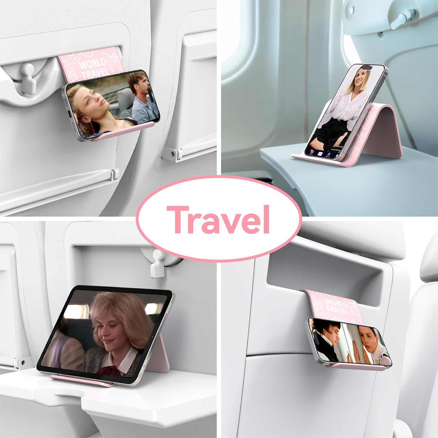 Airplane Phone Holder Mount, Travel Essentials Flexible Phone Holder, Airplane Tablet Holder for Flying, Desk, Compatible with iPhone, Smartphone, Tablet (Black Silk Screen)
