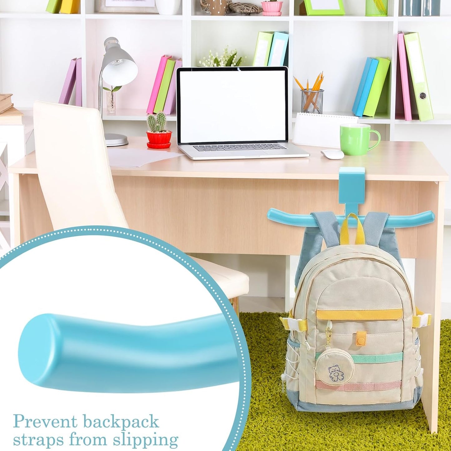 Geelin Bag Hook for Desk Table Heavy-Duty Backpack Hanger Clamp On Purse Holder Adjustable Under Desk Bag Hook for Headphones Handbag Hanger for Classroom Dorm Back to School(Beige)
