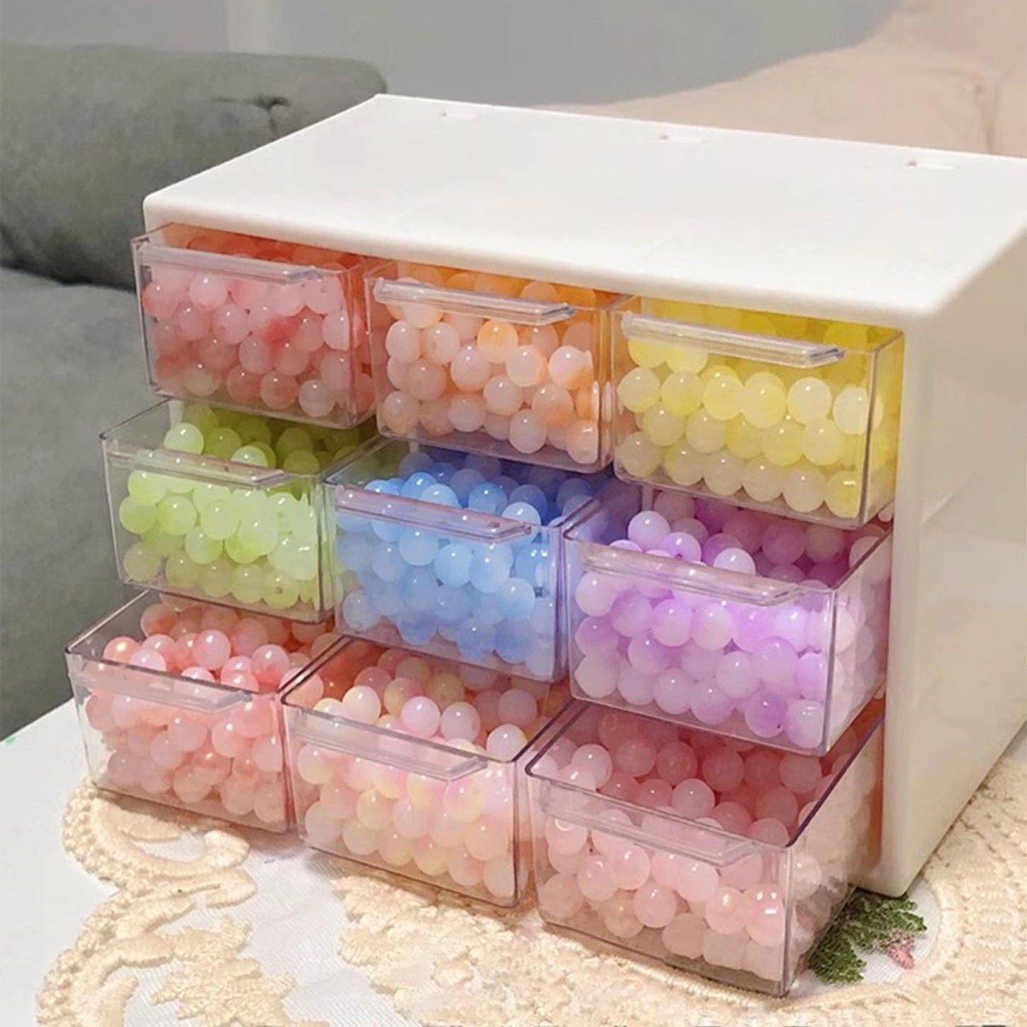 Feadily 2PCS Small Drawer Organizer for Desk, Desktop Drawer Organizer with 9 Clear Drawers, Plastic Desktop Storage Drawers 7.1 Inch x 3 .9 Inch x 4.7 Inch, White
